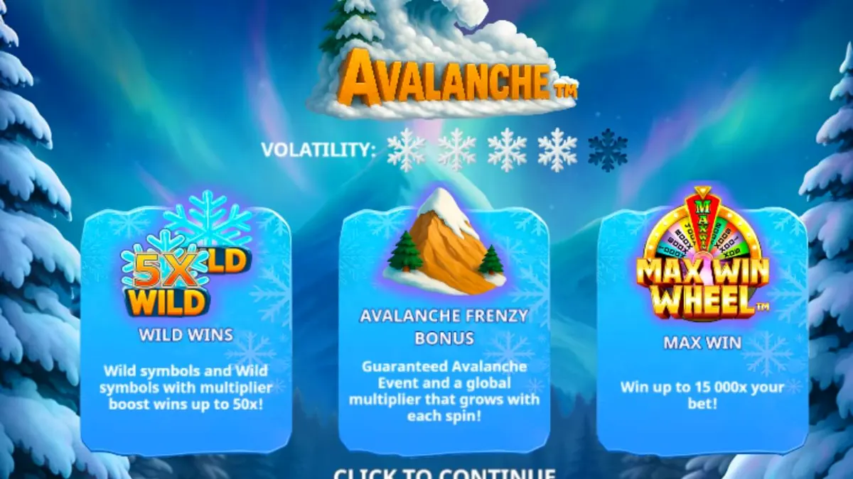 Isang masayang yeti sa gitna ng isang frozen mountain landscape sa Avalanche slot.