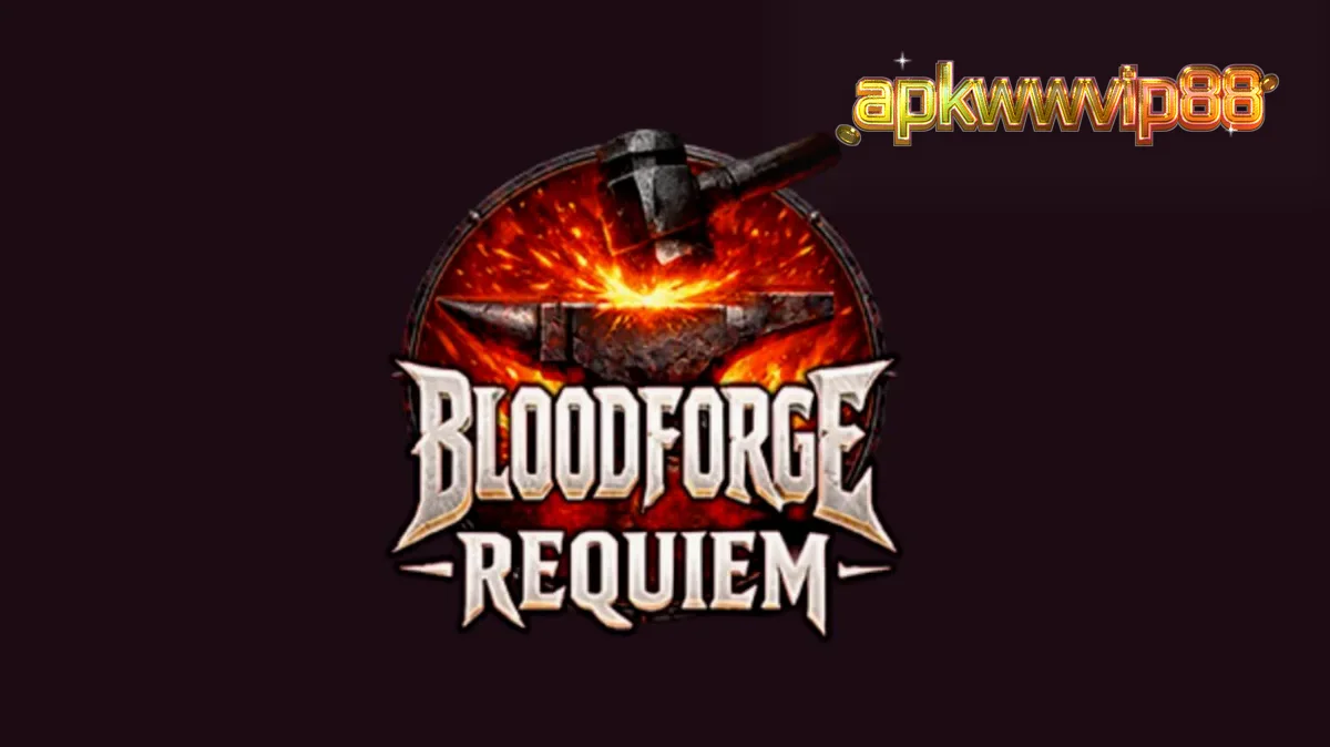 Tampilan visual slot Bloodforge Requiem dengan tema bengkel pandai besi yang membara
